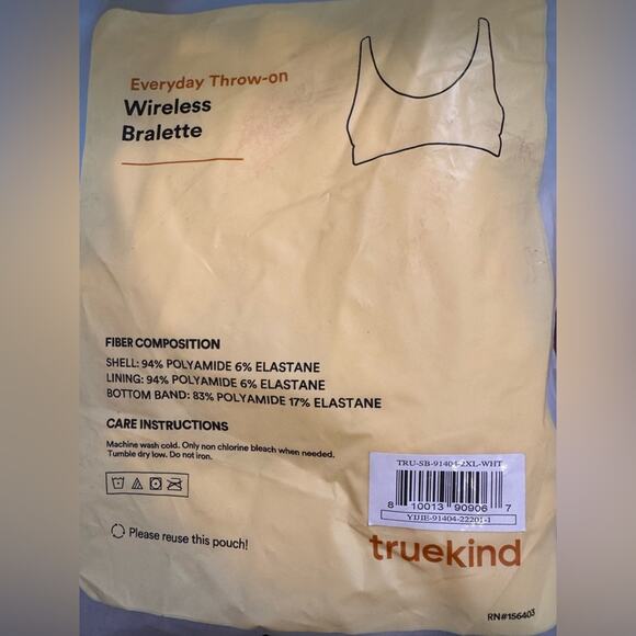 TRUEKIND Wireless Hookless Pullover Wide Strap Bralette - Size 2XL WHITE - Picture 5 of 5